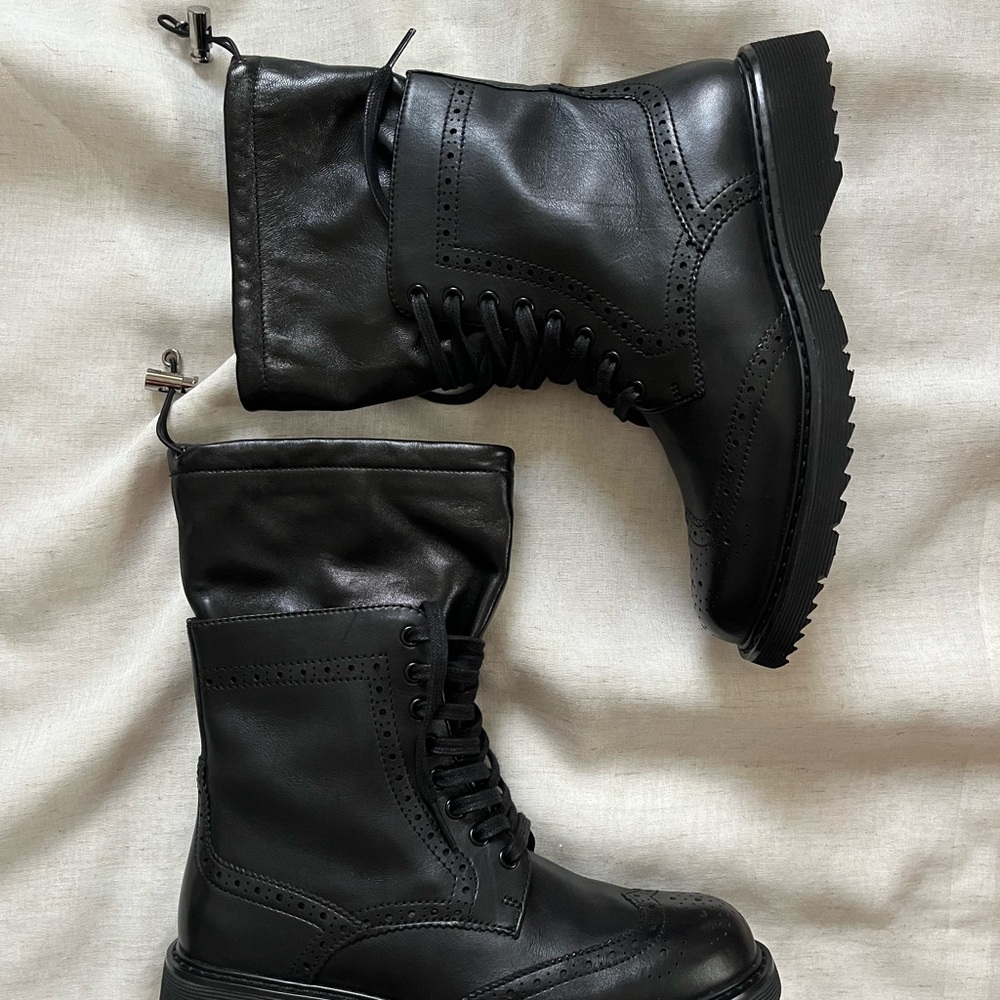 Prada Calzature Donna Black Combat Boots EU 37.5 Like New